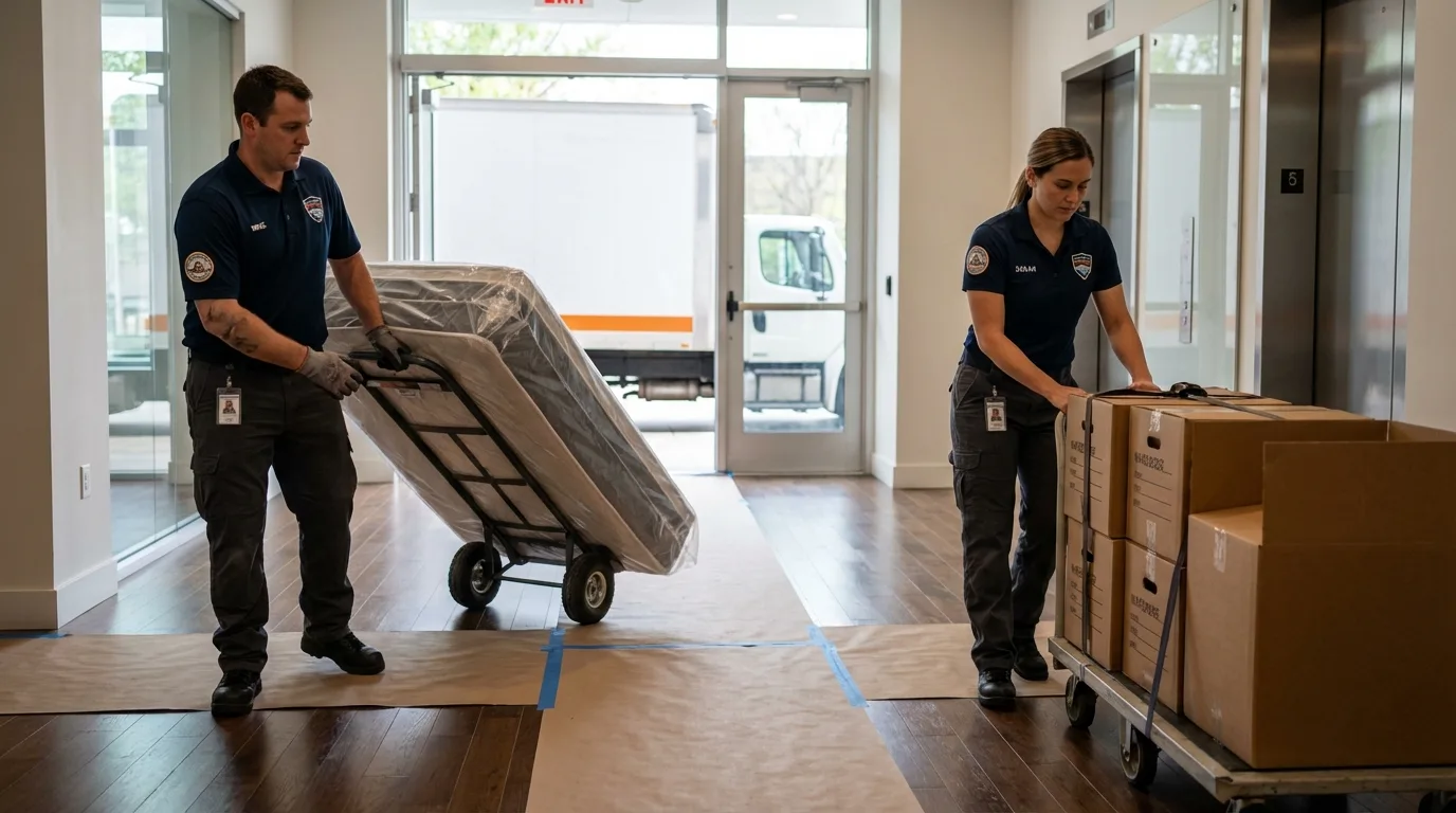 Professional apartment movers loading elevator in Geneva, AL